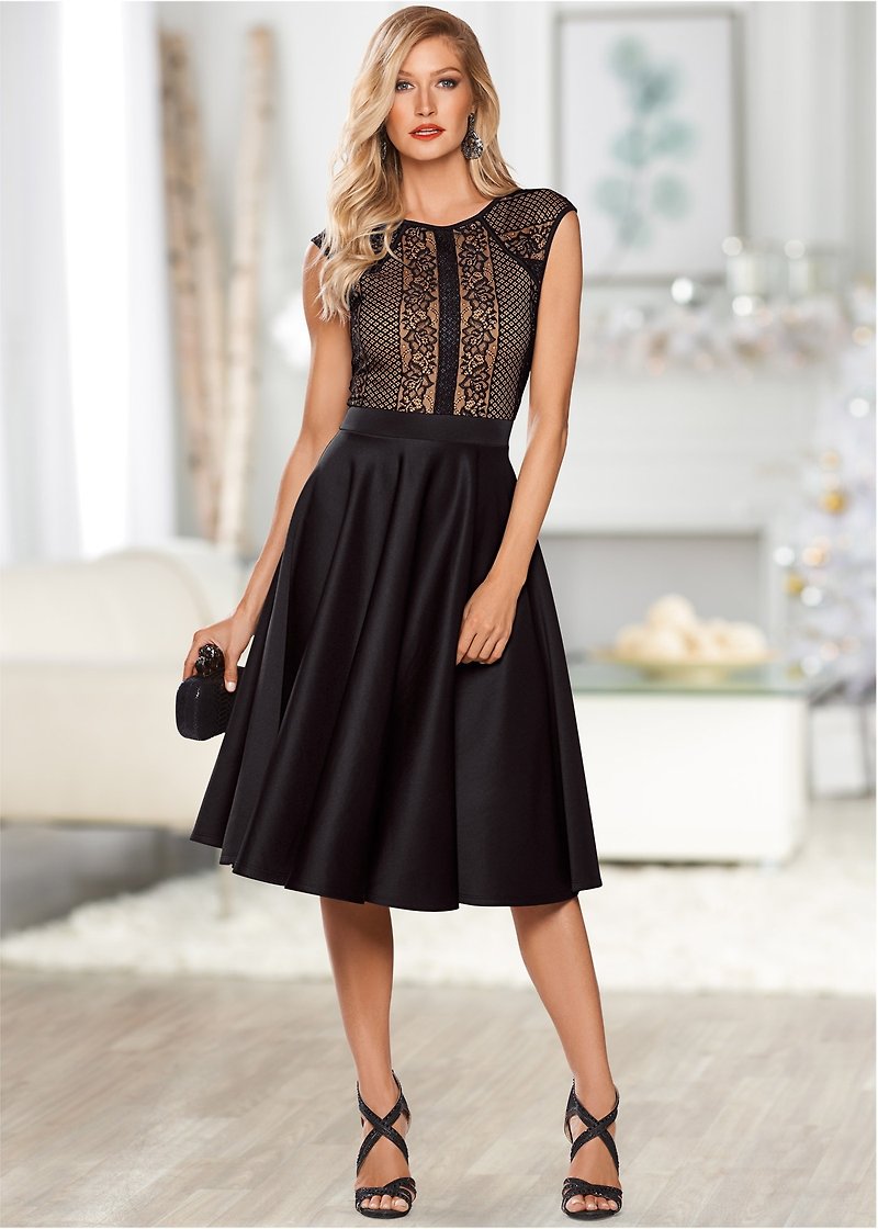 Sexy fake skin lace dress - One Piece Dresses - Polyester Black
