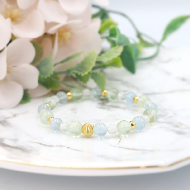 Kimura Light Gold Jewelry / Cat's Eye Gold Bead Crystal Bracelet - Seawater Sapphire Stone 9999 - สร้อยข้อมือ - ทอง 24 เค สีเขียว
