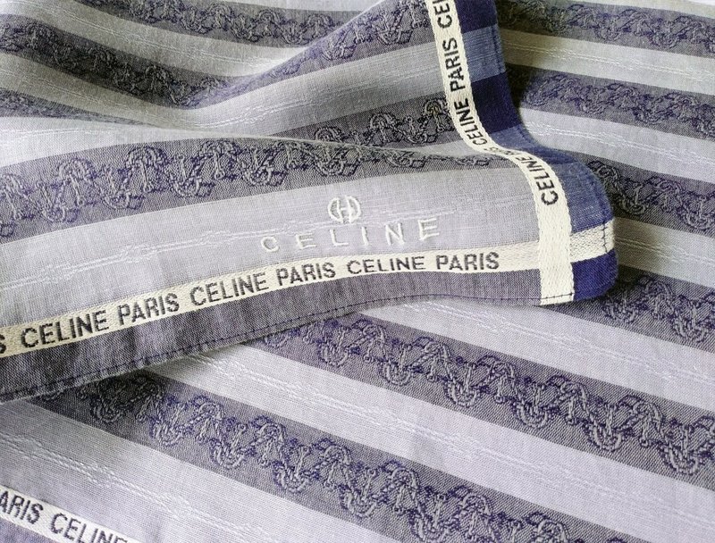 Celine Vintage Scarf - Handkerchief  20 x 19 inches Anchor & Cruise - 手帕 - 棉．麻 藍色