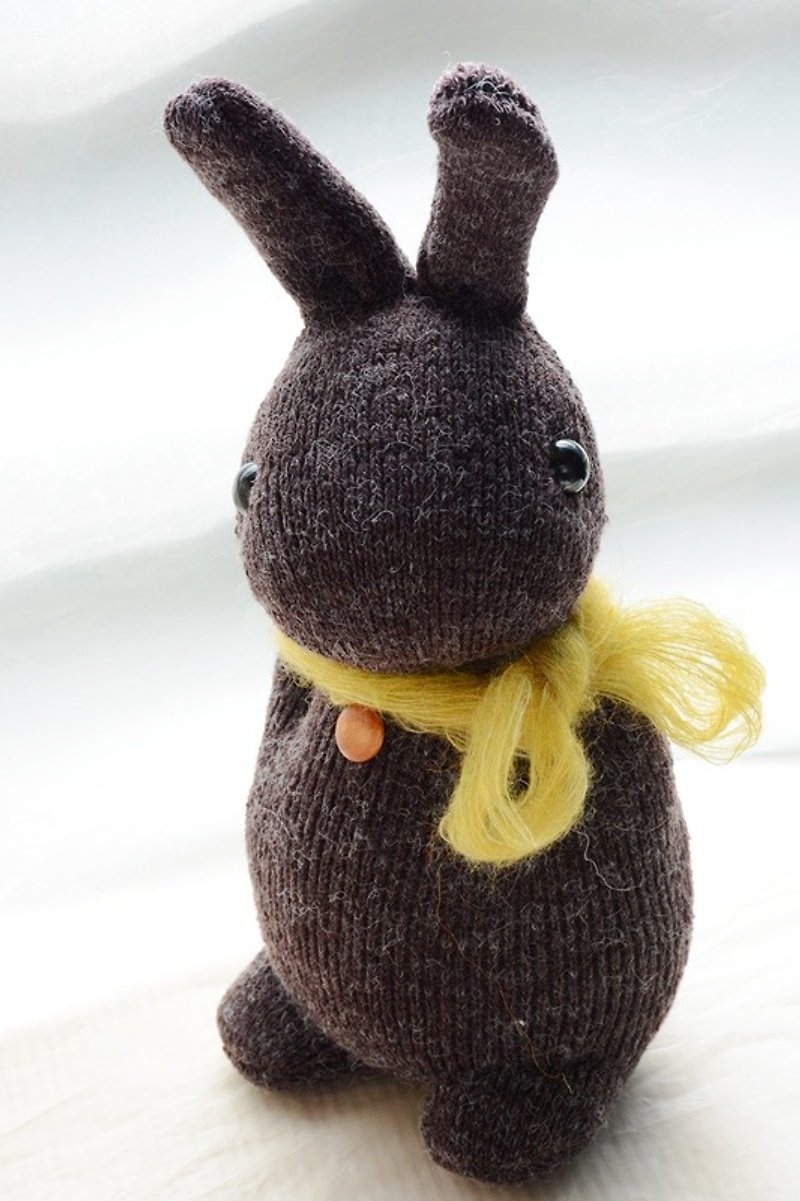 自然風手作襪子娃娃~咖啡多米兔~胖胖(Domy Rabbit) - 公仔模型 - 棉．麻 咖啡色