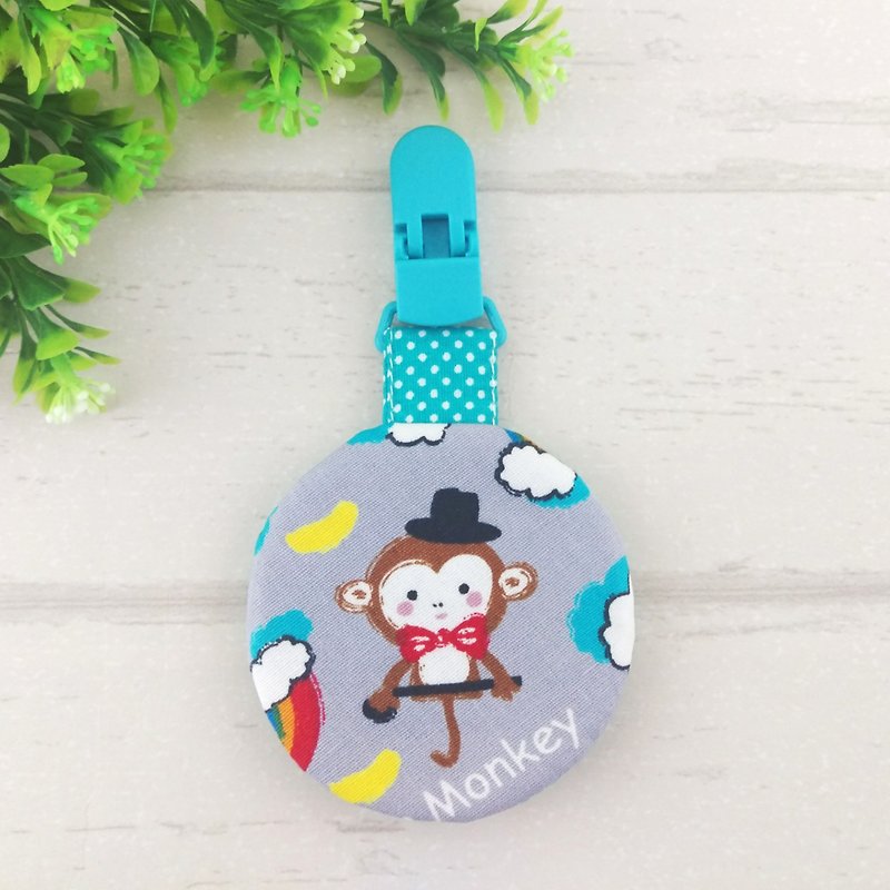 Mr. Monkey. Round peace charm bag (name can be embroidered) - ซองรับขวัญ - ผ้าฝ้าย/ผ้าลินิน สีเทา