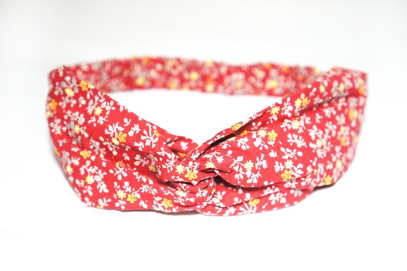 Red small floral / handmade elastic hair band - Hair Accessories - Cotton & Hemp Red