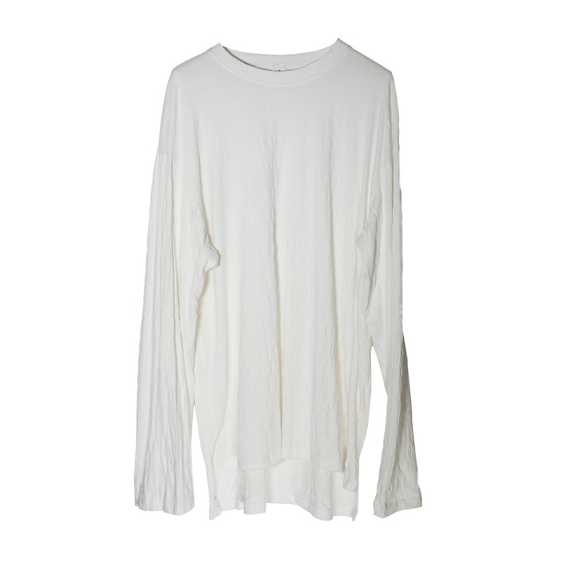 皺摺上衣 "Keanu" - T 恤 - 棉．麻 白色