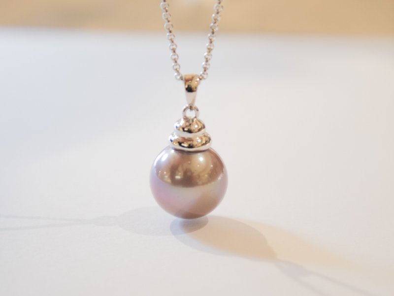 925純銀正圓12.4mm 天然淡水紫珍珠-光金蜜糖罐造型吊墜項鍊 - 項鍊 - 珍珠 紫色