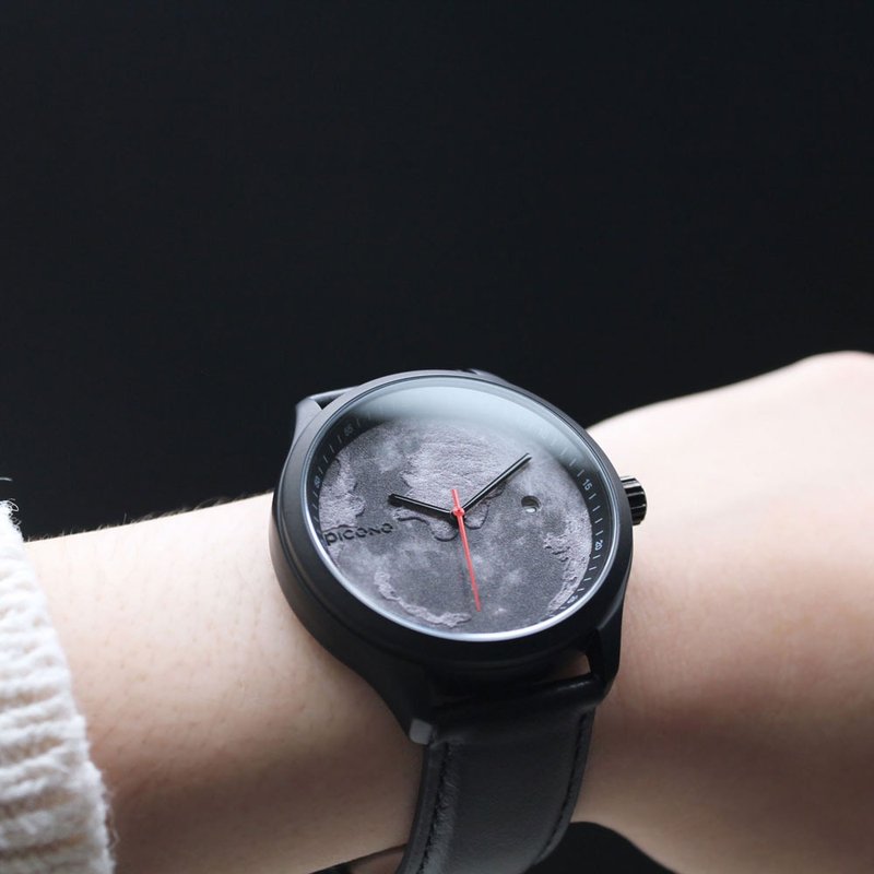 Space X'mas Minimalist black leather strap watch - Moon / MT-10801 - Men's & Unisex Watches - Other Metals 