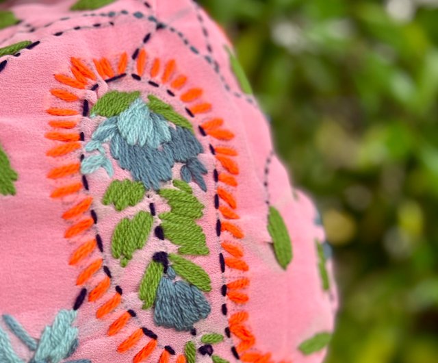 手刺繍ピンク柄トートバッグスモールバッグハンドバッグトート