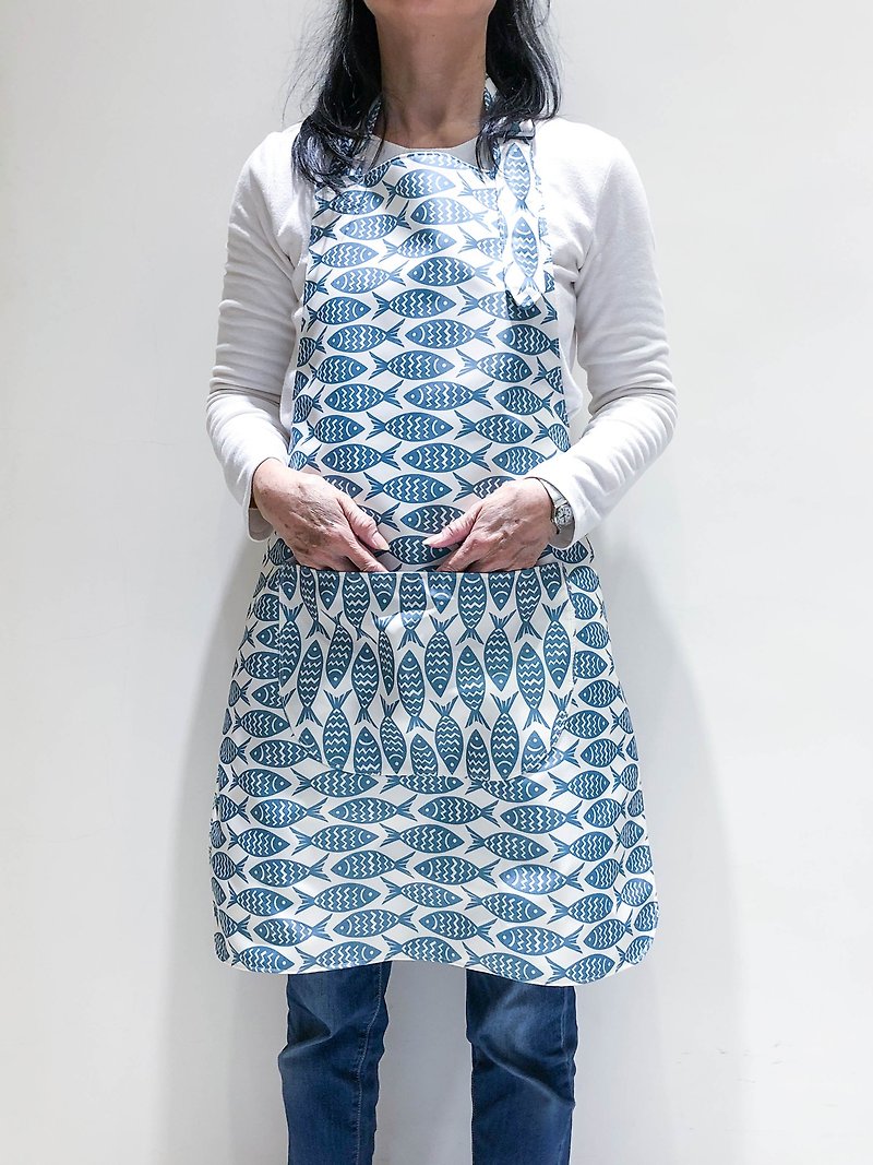 Apron-lake fish - ผ้ากันเปื้อน - ผ้าฝ้าย/ผ้าลินิน สีน้ำเงิน