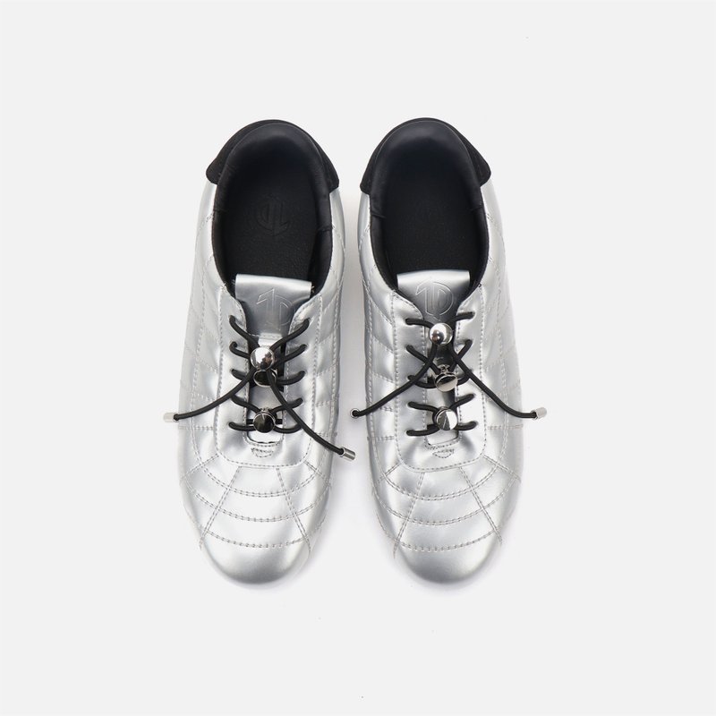 notdetailedOriginal niche design silver all-match round toe German training shoes - รองเท้าลำลองผู้หญิง - หนังแท้ สีเงิน