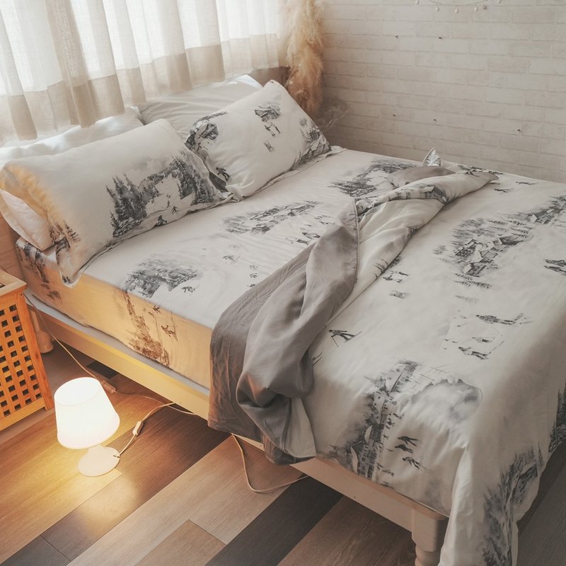 Snow Mountain Secret Thin Bed Bag Dual-Purpose Quilt Set (60 Count) Counter Grade 100% Tencel [Super Limit Set] - เครื่องนอน - วัสดุอื่นๆ สีเทา