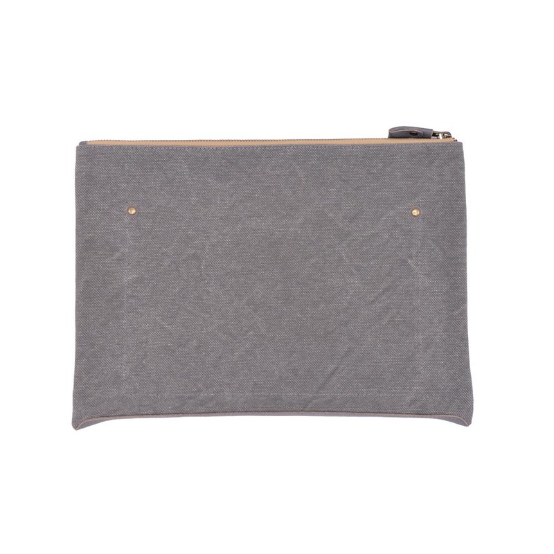 Leather base canvas case Large Gray - 其他 - 其他材質 灰色