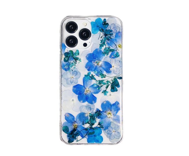 押し花スマホカバーハンドメイド押し花スマホケース デルフィニウム - iPhoneアクセサリー