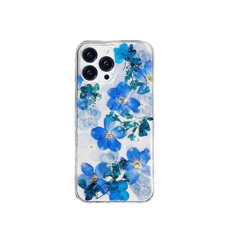 冰藍繡球 飛燕花 手工押花手機殼 適用於iPhone Samsung Sony全系 - 手機殼/手機套 - 植物．花 