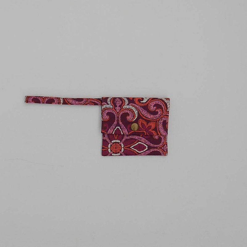 Peach Printed Small Wallet - กระเป๋าสตางค์ - ผ้าฝ้าย/ผ้าลินิน สึชมพู