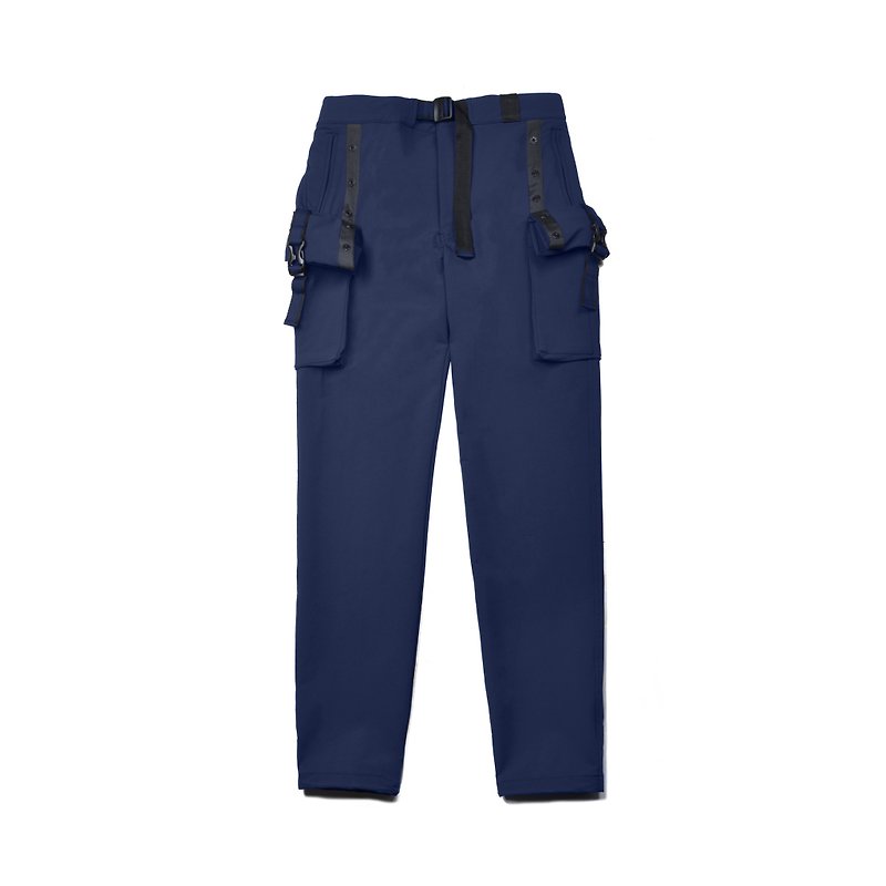 oqLiq - Display in the lost - Function Roll Pocket Multi-pocket Trousers (Blue) - Men's Pants - Polyester Green