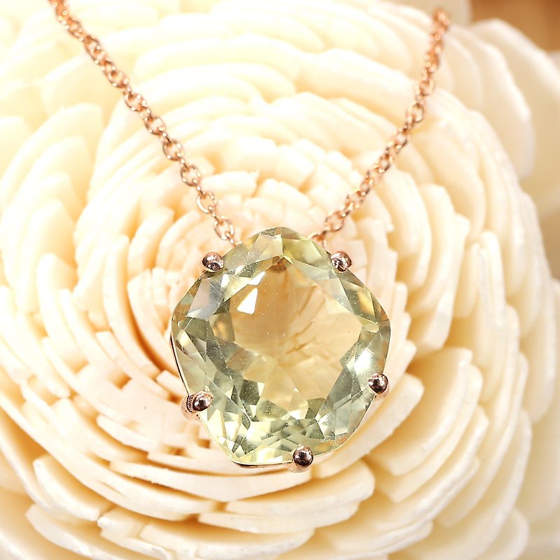 FREEDOM - 13mm FreeFome Faceted Lemon Quartz 18K Rose Gold Plated Silver Necklac - Collar Necklaces - Gemstone Yellow
