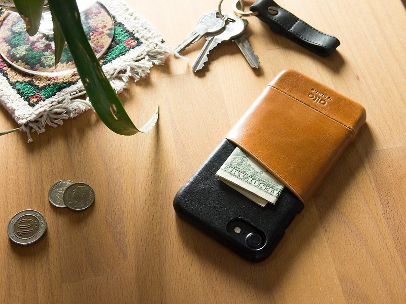 Alto iPhone 8 Leather Case Back Cover 4.7吋 Metro - Caramel Brown / Raven Black - Phone Cases - Genuine Leather Orange