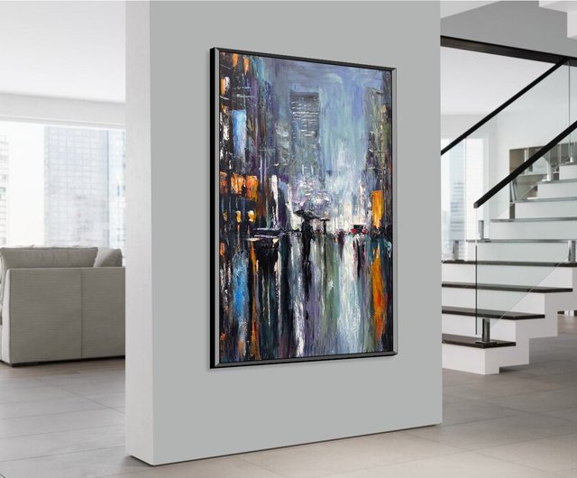 オリジナルの抽象的な夜の街の通りのキャンバスの絵画モダンな
