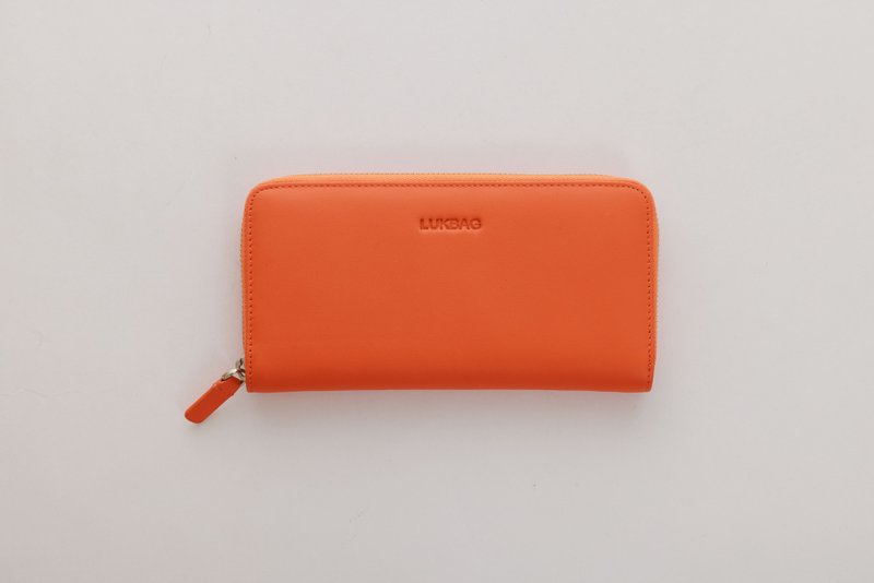 Lukbag Studio|Genuine plain leather large capacity long clip|Bright orange [Father's Day gift] - กระเป๋าสตางค์ - หนังแท้ สีส้ม