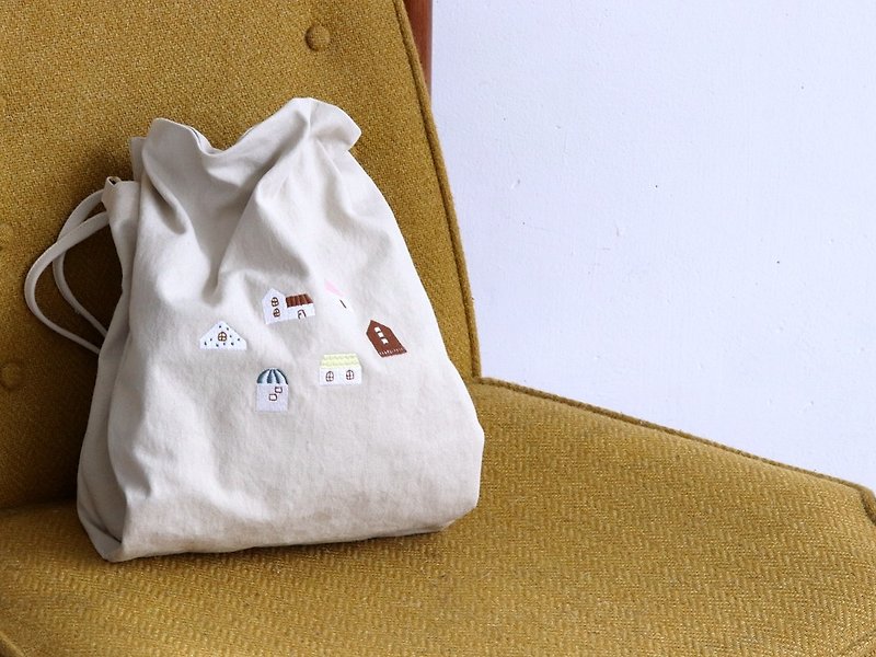 House fanzi drawstring shoulder bag Japanese canvas marie co-branded model - กระเป๋าแมสเซนเจอร์ - ผ้าฝ้าย/ผ้าลินิน 