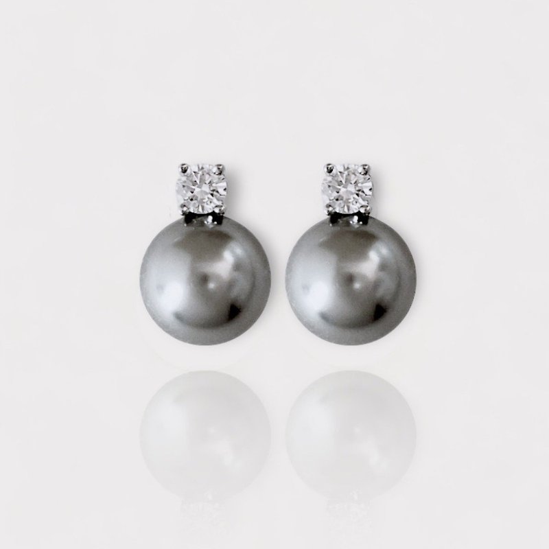 Princess Diana's classic high-gloss pearl solitaire sterling silver earrings/ Clip-On(true Linen silver gray) - Earrings & Clip-ons - Sterling Silver Silver