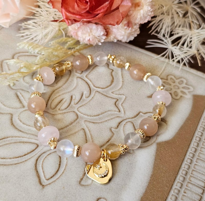 Sand Soft Light - Orange Moonstone/Titanium Quartz/Rose Quartz/Moonstone - Bracelets - Crystal 