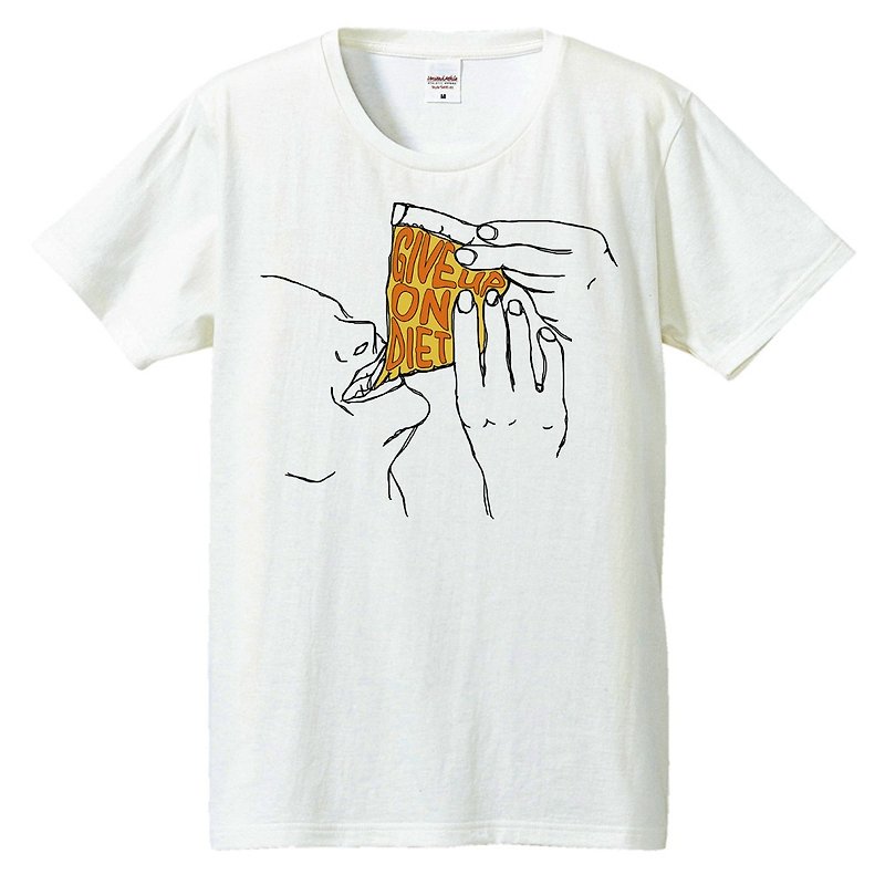 T-shirt / Give up on diet - เสื้อยืดผู้ชาย - ผ้าฝ้าย/ผ้าลินิน ขาว