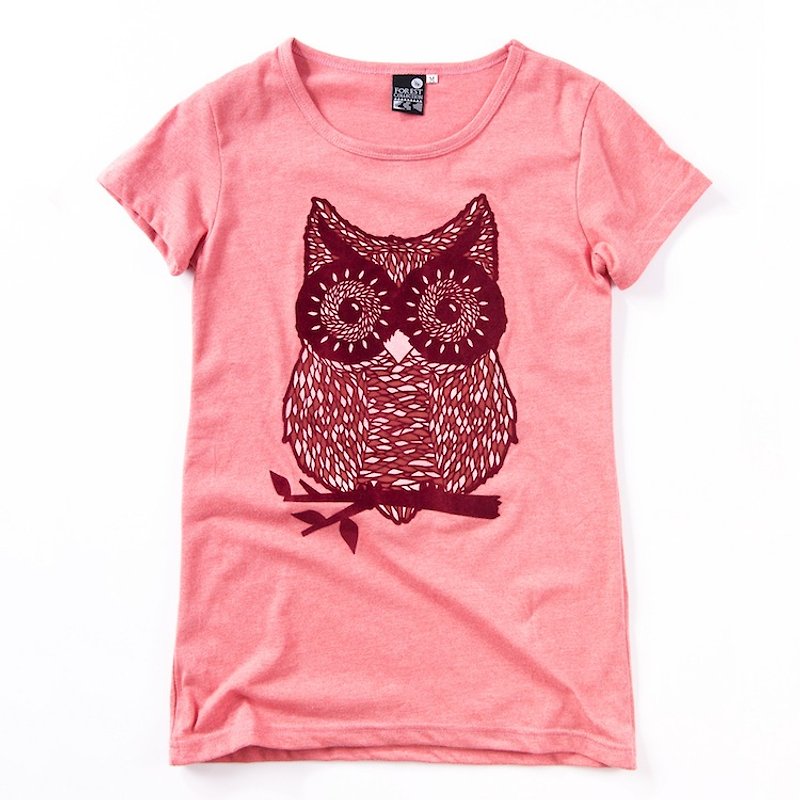 [Series] Department of Forestry coral owl female models - Women's T-Shirts - Cotton & Hemp Red