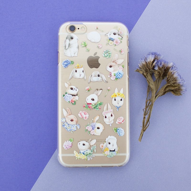 ✦樂意✦透明手機殼 - Bunny and floral兔子與花 - iPhone5/5s/se/6/6s/6plus/7/7plus - 手機殼/手機套 - 塑膠 透明
