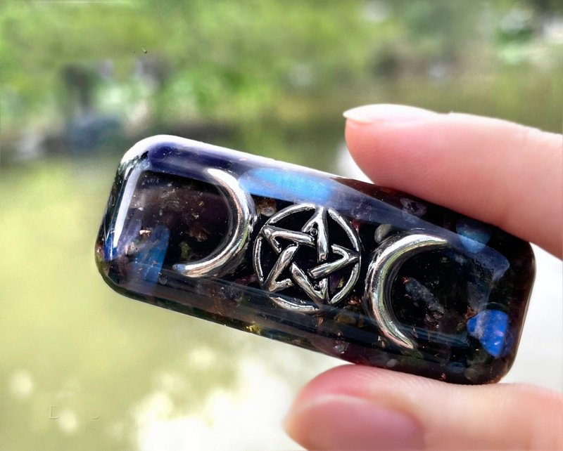 月亮五星奧剛隨身盤 | 威卡教 | 拉長石 | 黑碧壐 | 保護辟邪 - 其他 - 水晶 銀色