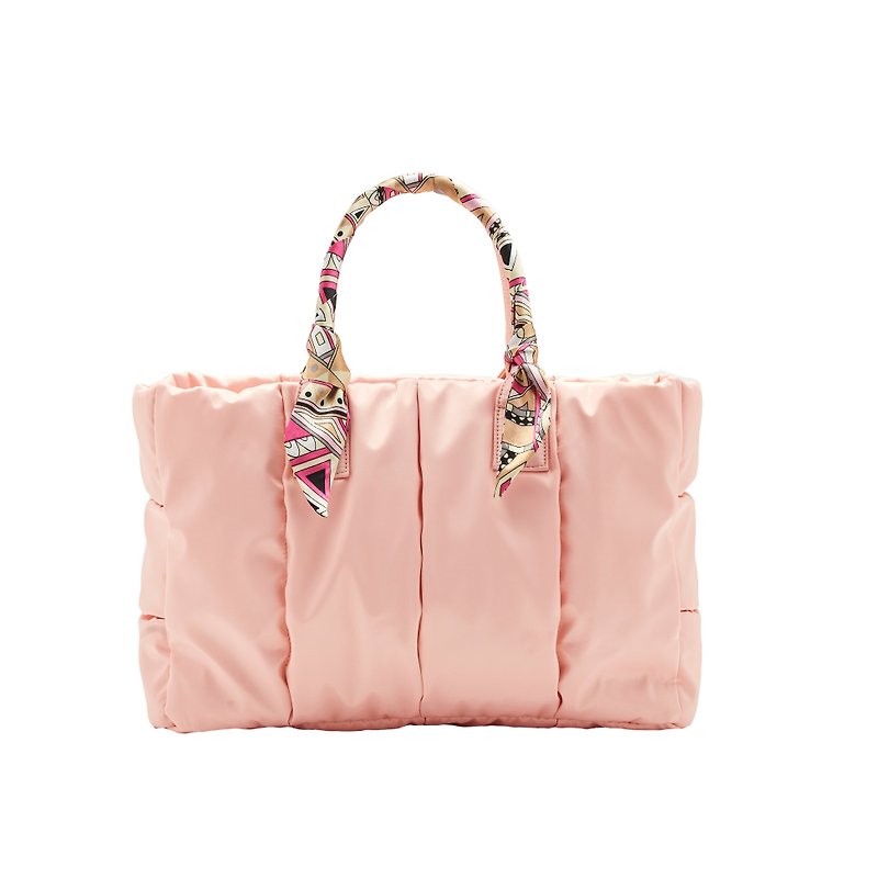 VOUS mother bag classic series millennial pink medium + geometric love song silk scarf - กระเป๋าคุณแม่ - เส้นใยสังเคราะห์ สึชมพู