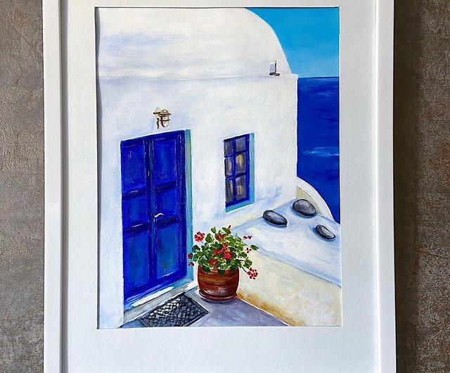 超歓迎 サントリーニ島 リアル色鉛筆画【原画】No.28 「ギリシャ 
