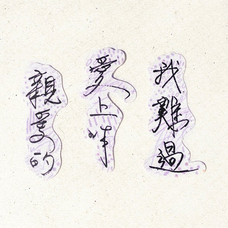 暖暖手寫字 | 親愛的愛上你我難過 I 柔霧透明貼紙 線條底紋 文字 - 貼紙 - 紙 