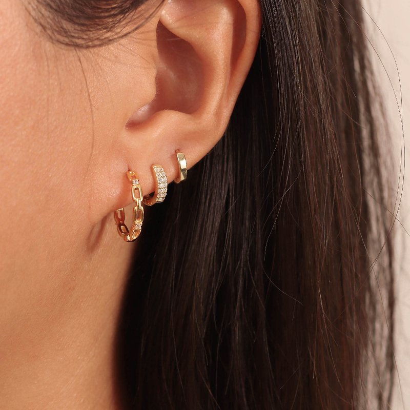 CZ Gold Hoops Huggie Hoop Earrings Small Hoop Earrings CZ Clear Hoops - Earrings & Clip-ons - Silver Gold