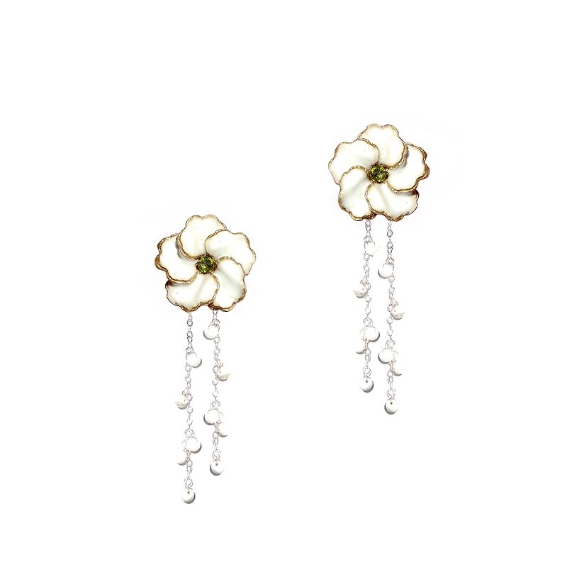 Pre-order of enamel series Tang Hua Su Xin Hua rich earrings earrings handmade jewelry - Earrings & Clip-ons - Gemstone 
