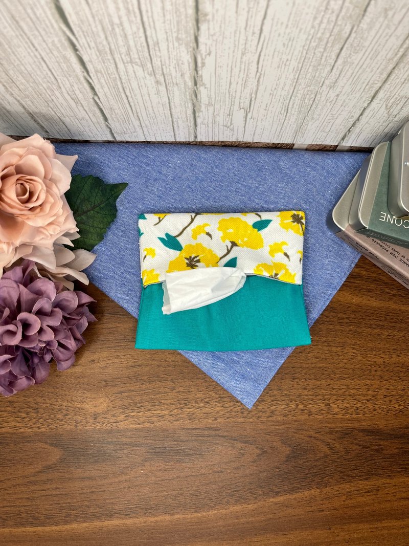 台湾布　ポケットティッシュケース - 面紙盒 - 棉．麻 黃色