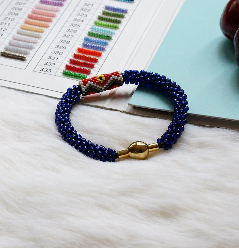 Kumihimo手織日本玻璃珠 KTM-15 ( Handbraided Kumihimo Seed Beads Bracelet ) - 手鍊/手鐲 - 玻璃 藍色
