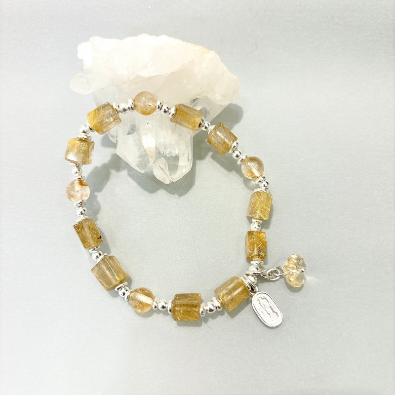 Ops Rutilated Quartz bracelet-純銀/黃髮晶/招財/鈦晶/黃水晶 - 手鍊/手環 - 其他金屬 金色
