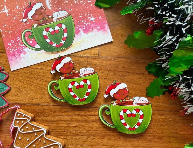 It's hot chocolate time Christmas magnet - 磁鐵 - 木頭 多色