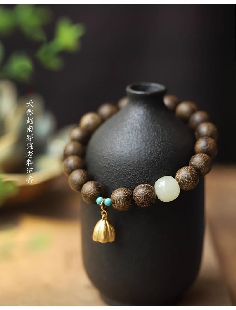 [Agarwood bracelet] 10mm old agarwood Buddhist beads single circle jewelry simple, stylish and versatile - สร้อยข้อมือ - ไม้ สีกากี