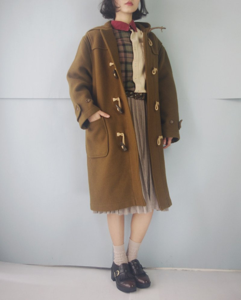 Treasure hunt vintage - yellow brown wool coat buckle coats coat - Women's Casual & Functional Jackets - Wool Brown