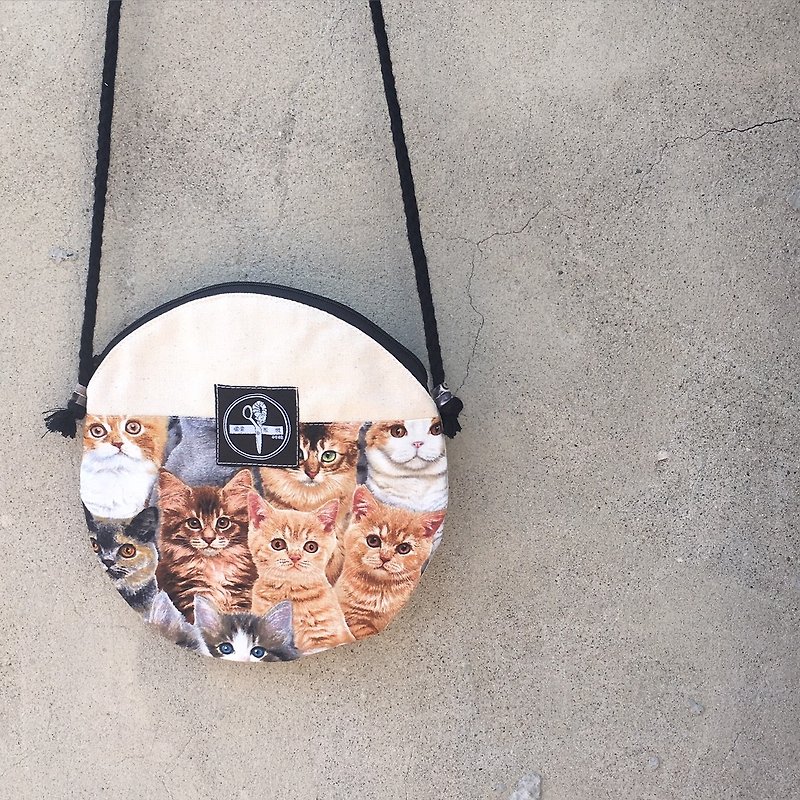 [カスタマイズ]小さな正方形のバッグ - 私は猫を愛します - ショルダーバッグ - コットン・麻 ブラウン
