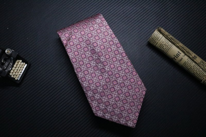 粉色復古圖文真絲領帶/百分百蠶絲necktie - 領帶/領帶夾 - 絲．絹 粉紅色