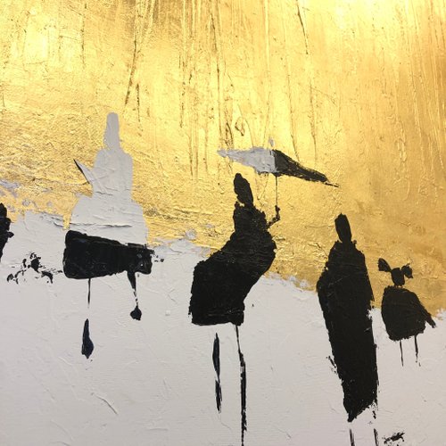 淡い波の金箔抽象画 PALE WAVES ABSTRACT W/ GOLD LEAF – Artbar