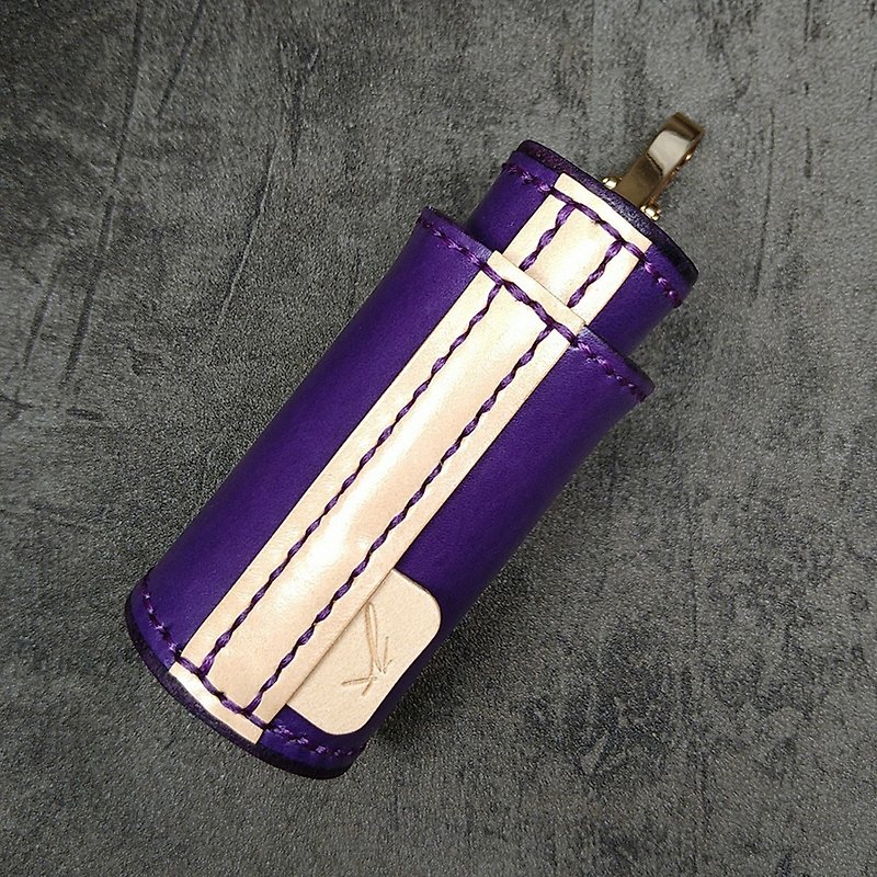 Grasp III-Romantic Lover Purple Hook Patent Cylindrical Coin Purse - กระเป๋าใส่เหรียญ - หนังแท้ สีม่วง