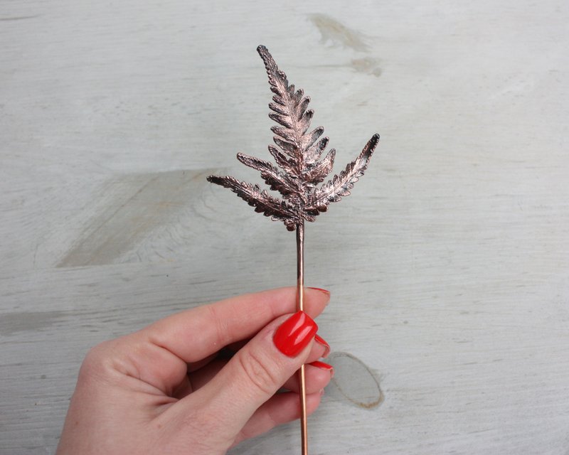 Handcrafted Fern Hair Pin Stick, electroformed Art Hair Accessories - 髮夾/髮圈 - 銅/黃銅 