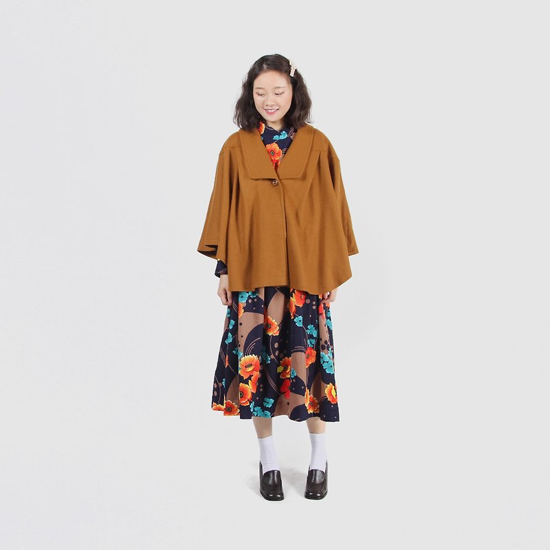 [Egg Plant Vintage] Showa Detective Wool Shawl Ancient Cape Cloak Jacket - Women's Casual & Functional Jackets - Wool Brown
