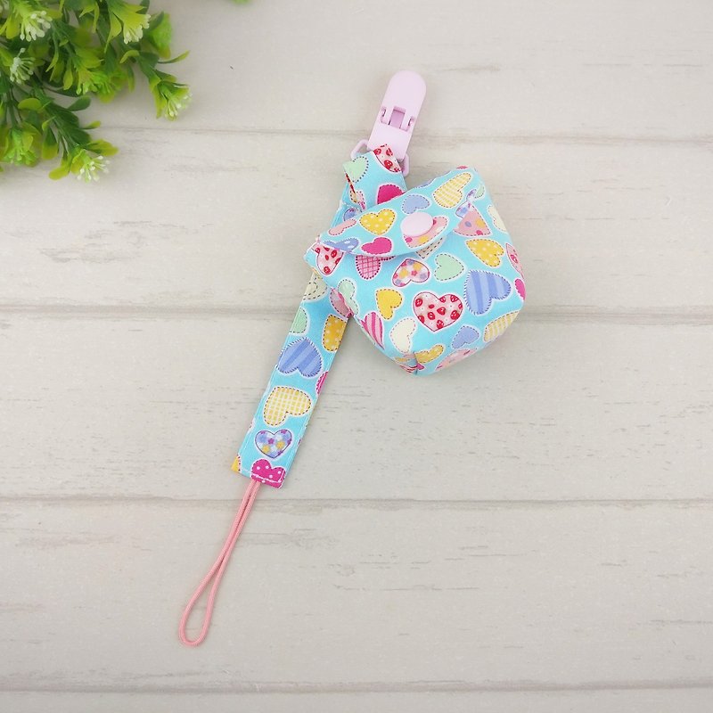 Colorful love. Pacifier storage bag / pacifier chain (name can be embroidered) - ขวดนม/จุกนม - ผ้าฝ้าย/ผ้าลินิน สึชมพู
