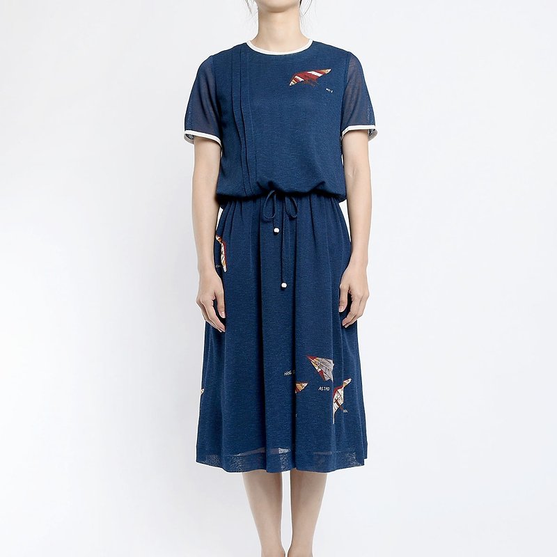 古著洋裝 / 日本洋裝 / Vintage Dress - 連身裙 - 其他材質 藍色