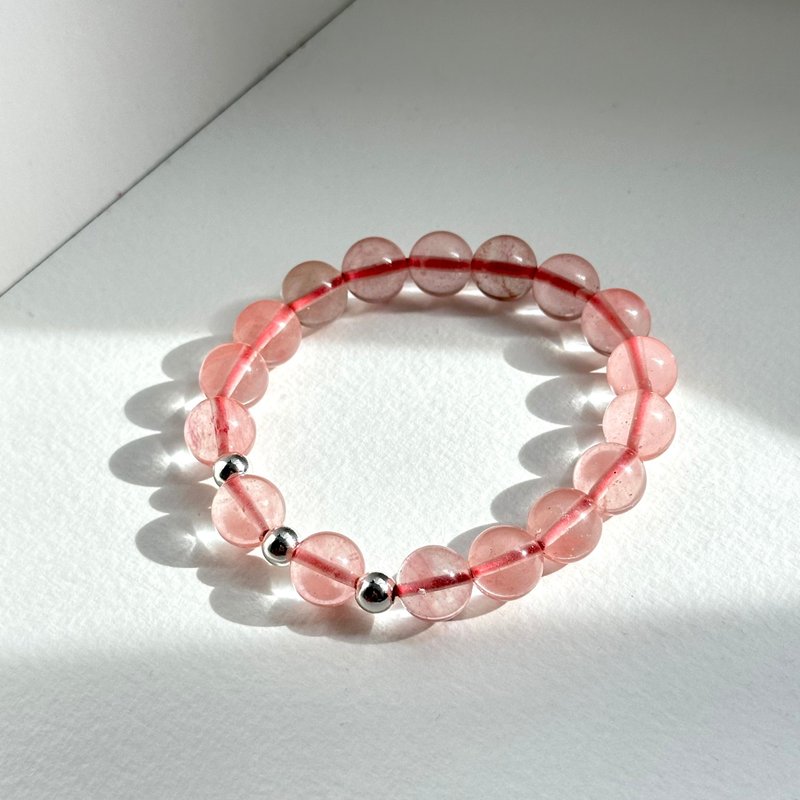 [Lucky] Ice Watermelon Stone Simple Silver Bracelet Believe in your cheerful mood - สร้อยข้อมือ - กระจกลาย สีแดง