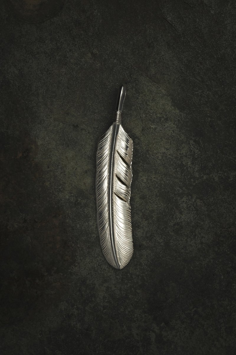 925 Sterling Silver Extra Large Feather Pendant Left - สร้อยคอ - เงินแท้ สีเงิน